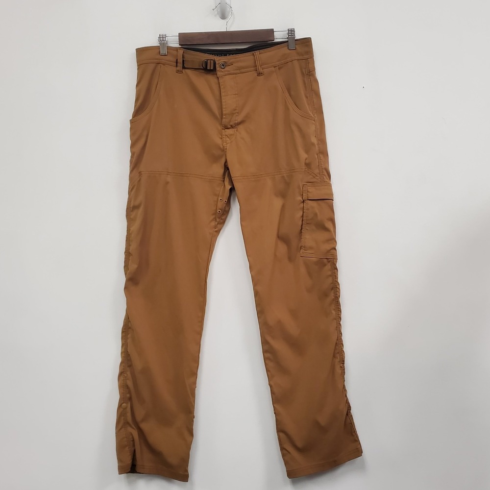 Prana Mens Nylon Stretch Zion Convertible Roll Tab Pants Size 33x32 Brown Hiking